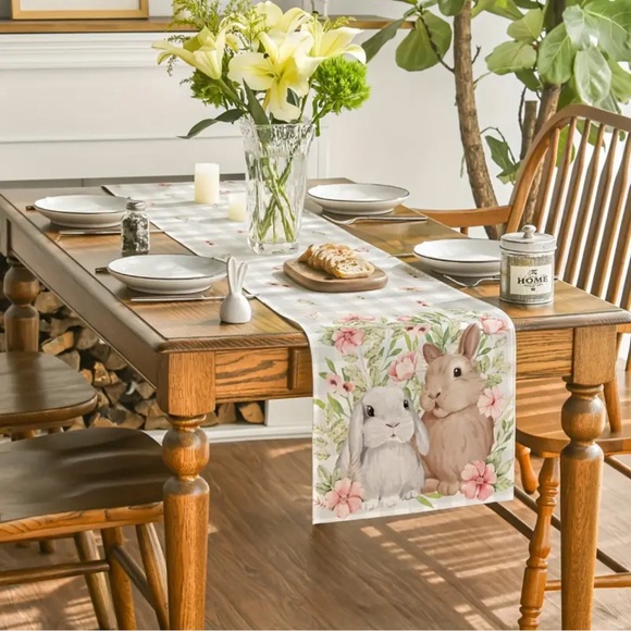Easter Bunny Floral Pattern Table Runner, 13x72 - Picture 2 of 2